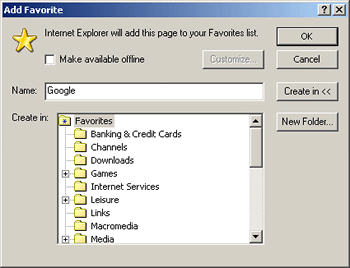 The add to favorites window