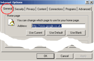 The Internet Options window