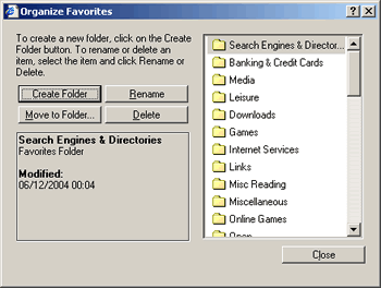 Organising the Favorites Folder